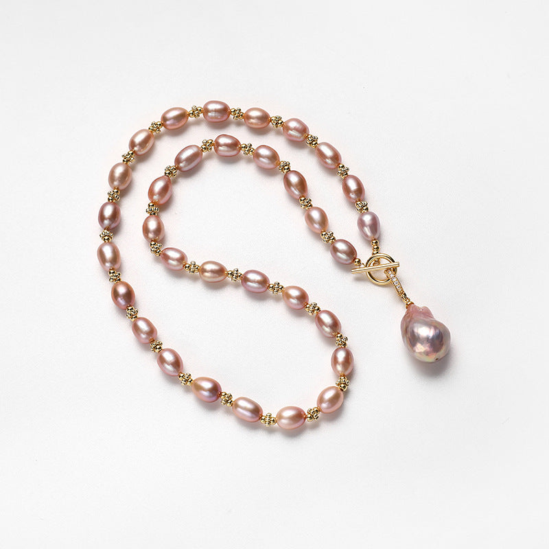 Purple Rice Pear Beads Baroque Pearl Necklace