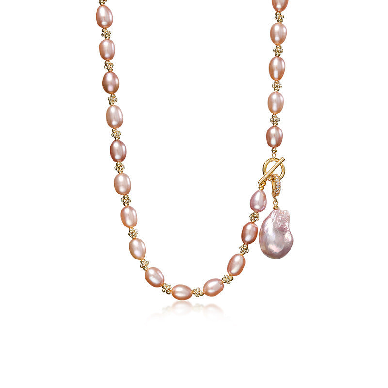 Purple Rice Pear Beads Baroque Pearl Necklace