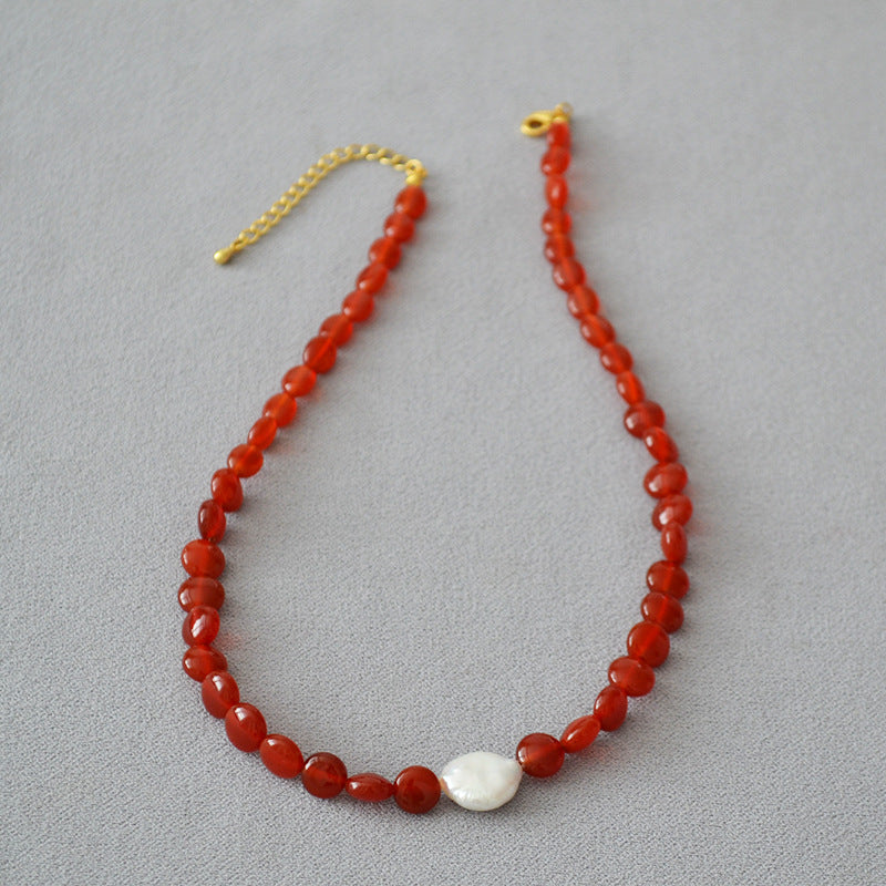 Red Onyx Baroque Style Necklace and Bracelet Set