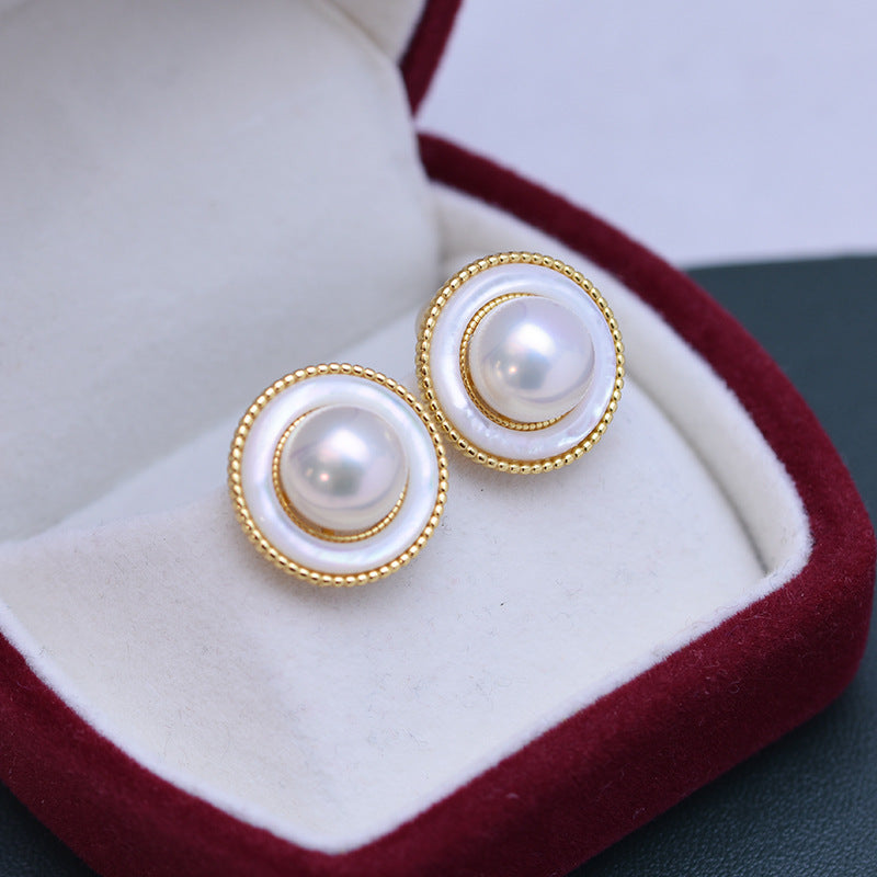 Freshwater Pearl Round Earrings in Elysia Style