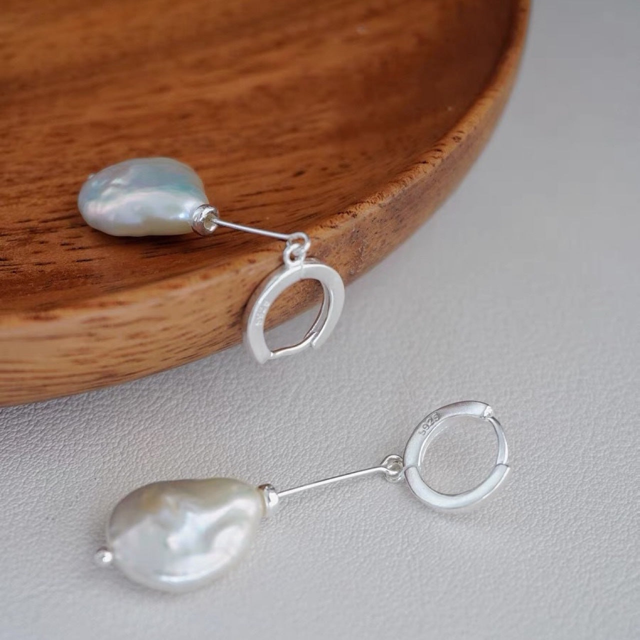 Long Drop Hoop Earrings with Baroque Pearls