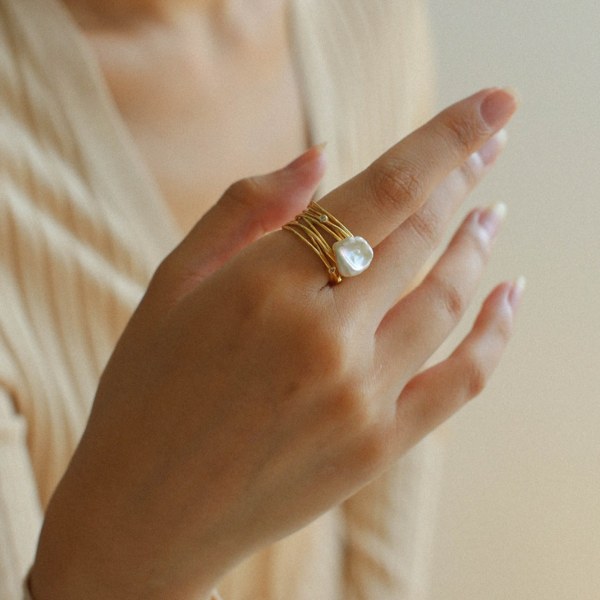 Multi-layer Baroque Pearl Ring Design