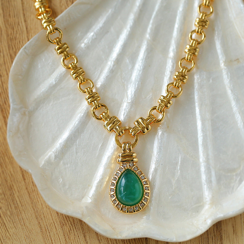 Vintage Green Crystal Necklace and Earring Set