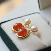 Red Agate Pearl Earrings