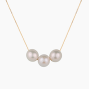 Floating Triple White Edison Pearl Necklace 14kt Gold