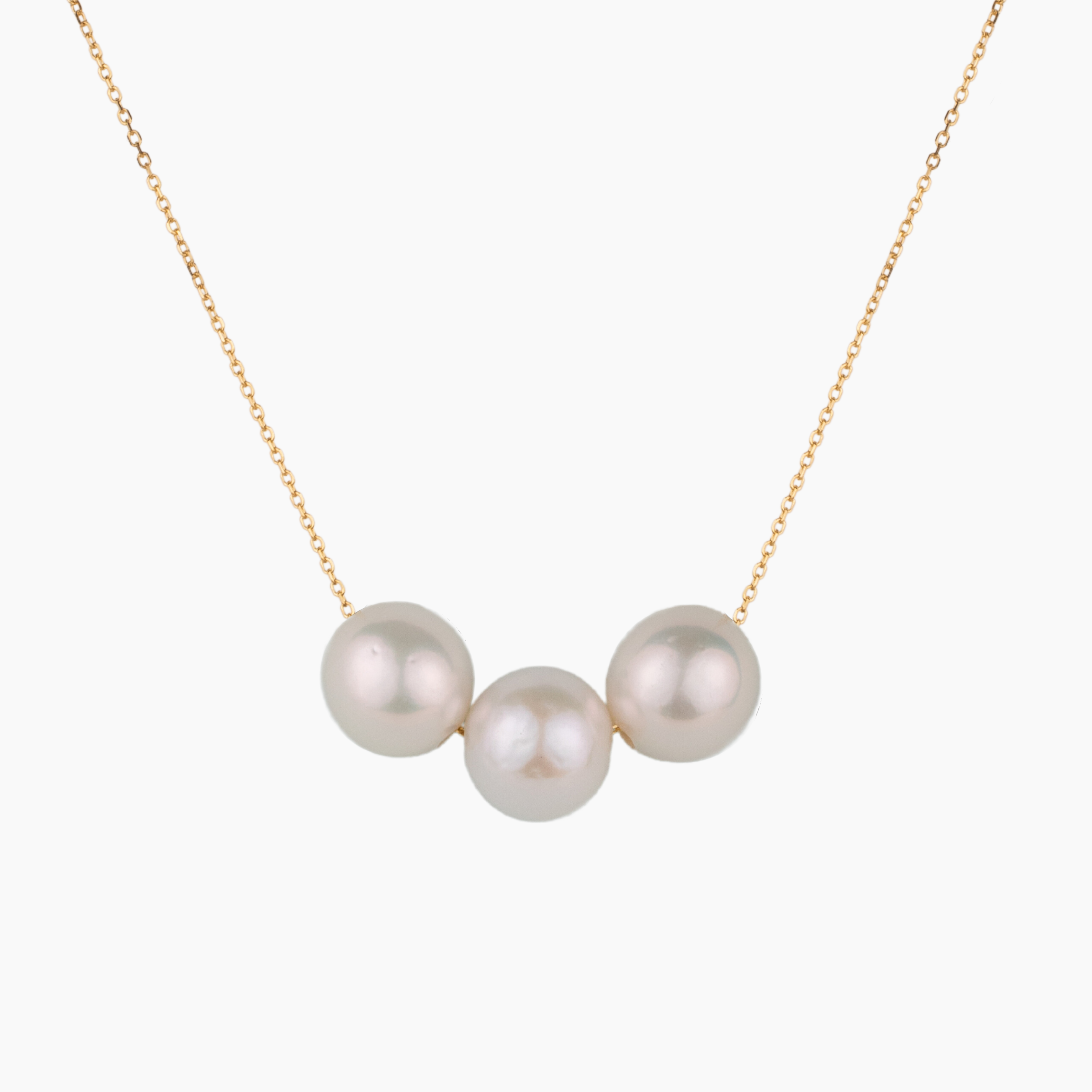 Floating Triple White Edison Pearl Necklace 14kt Gold