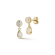 *14kt Round and Pear Diamond Drop Earrings