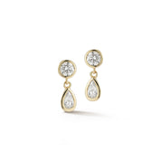 *14kt Round and Pear Diamond Drop Earrings