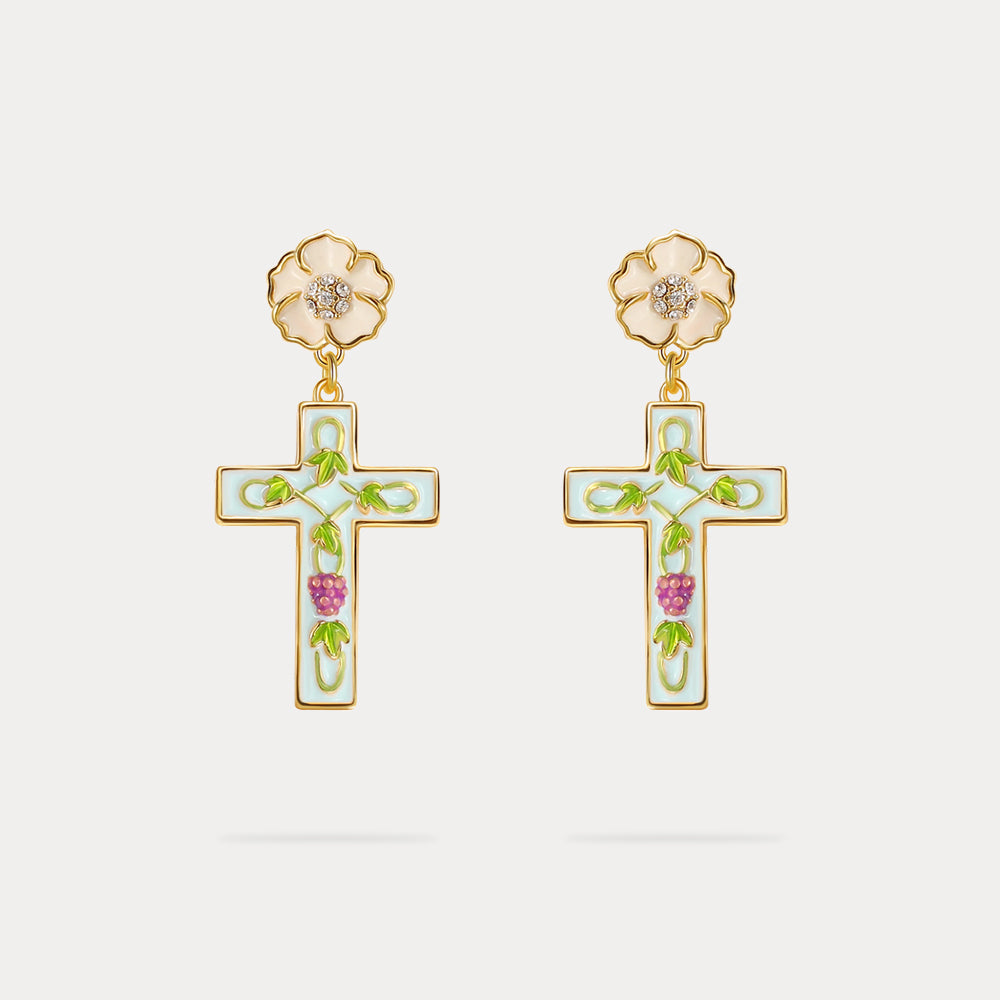 Cross Grape Vine Yard Earrings