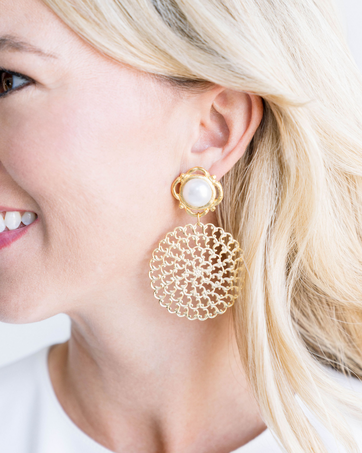 Elegant Pearl Filigree Drop Earrings