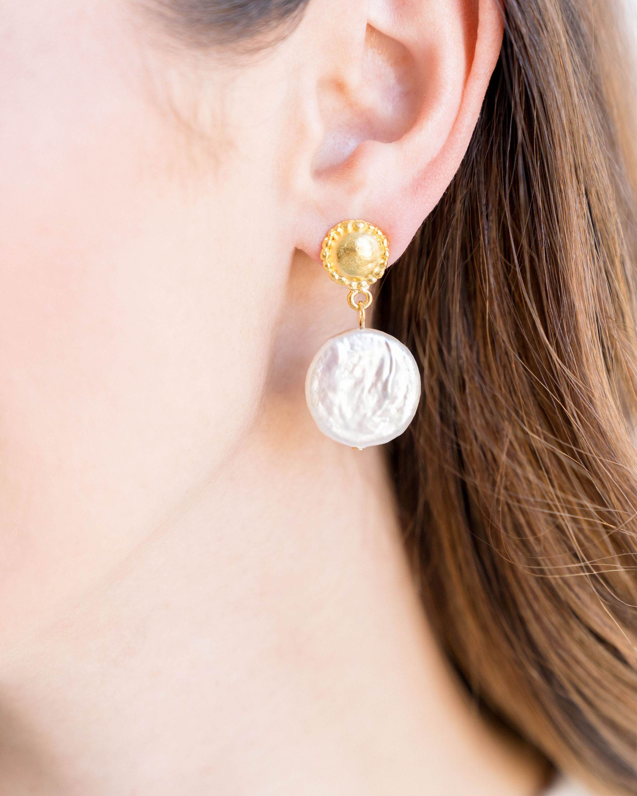 Large Coin Pearl Drop Earrings