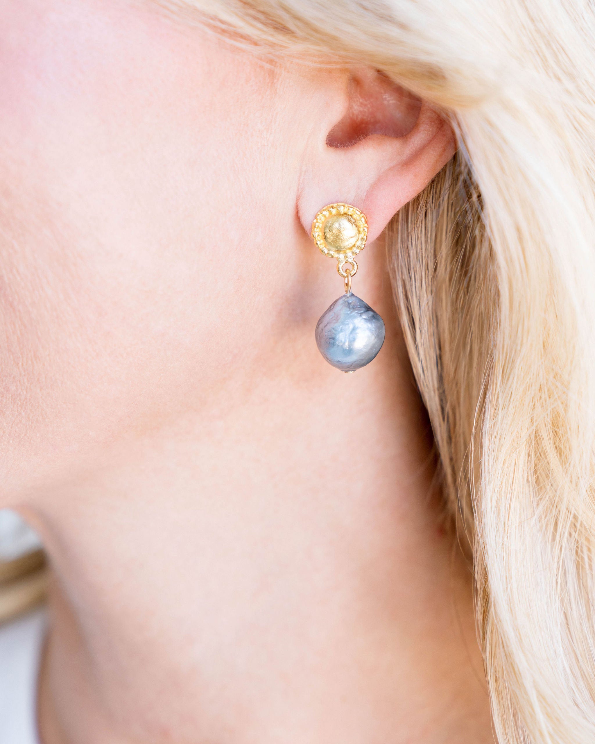 Grey Baroque Pearl Drop Earrings