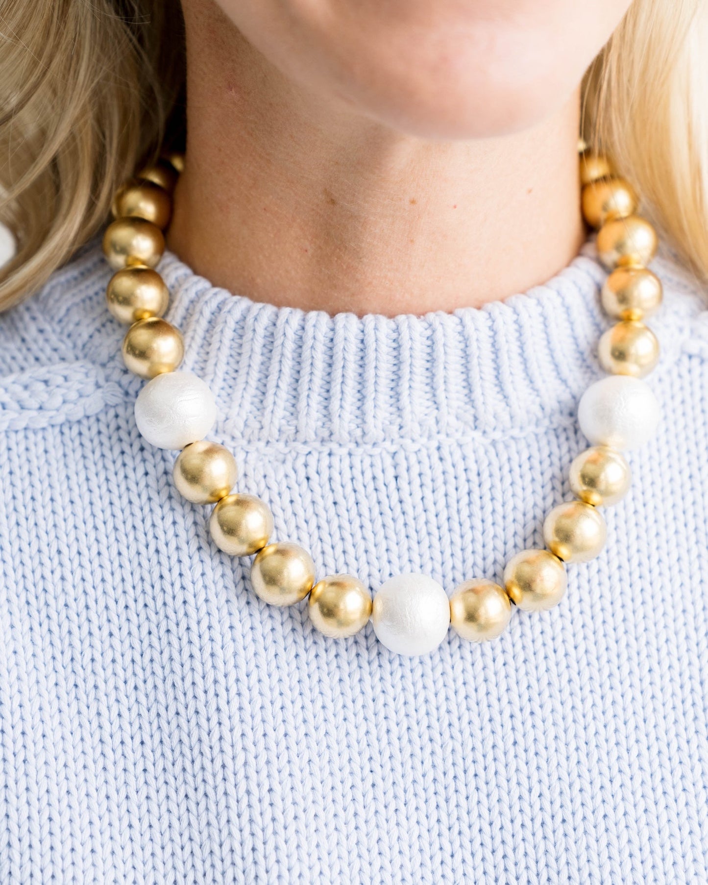 Cotton Pearl Necklace with Gold Accents