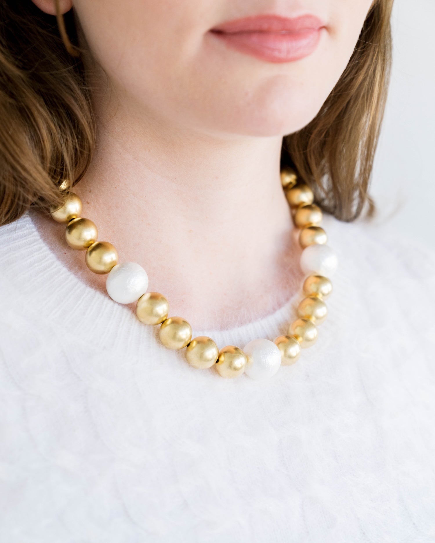 Gold + Cotton Pearl Necklace