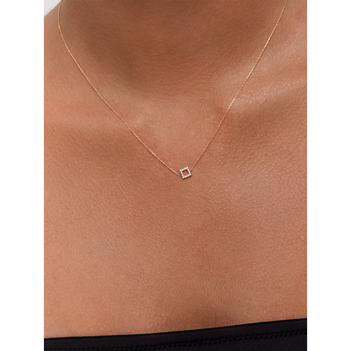 *14kt Gold Mini Diamond Square Necklace