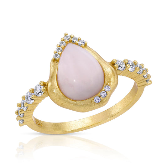 Pink Opal Solitaire Ring in Luster Design