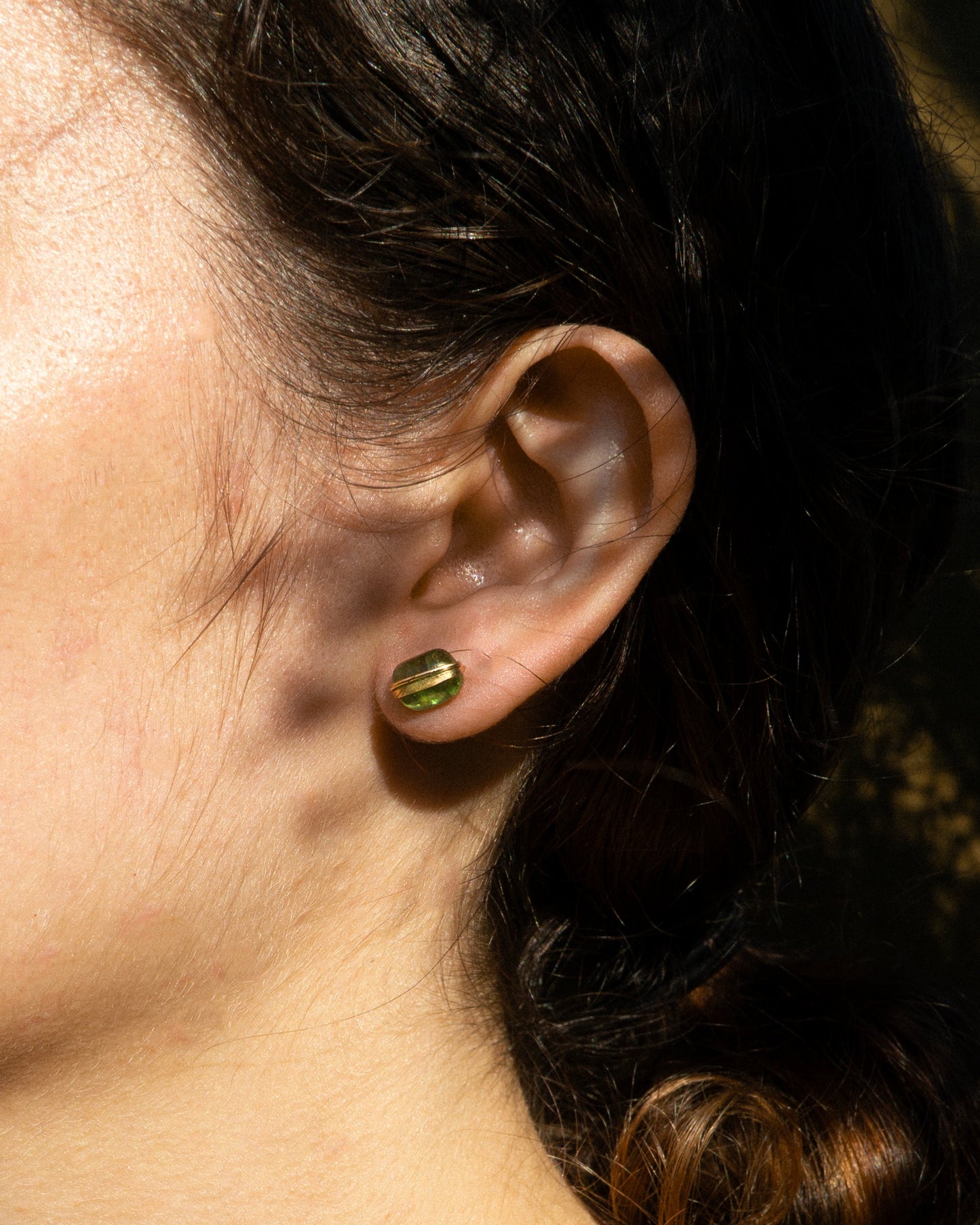 Green Tourmaline Stud Earrings in Silver