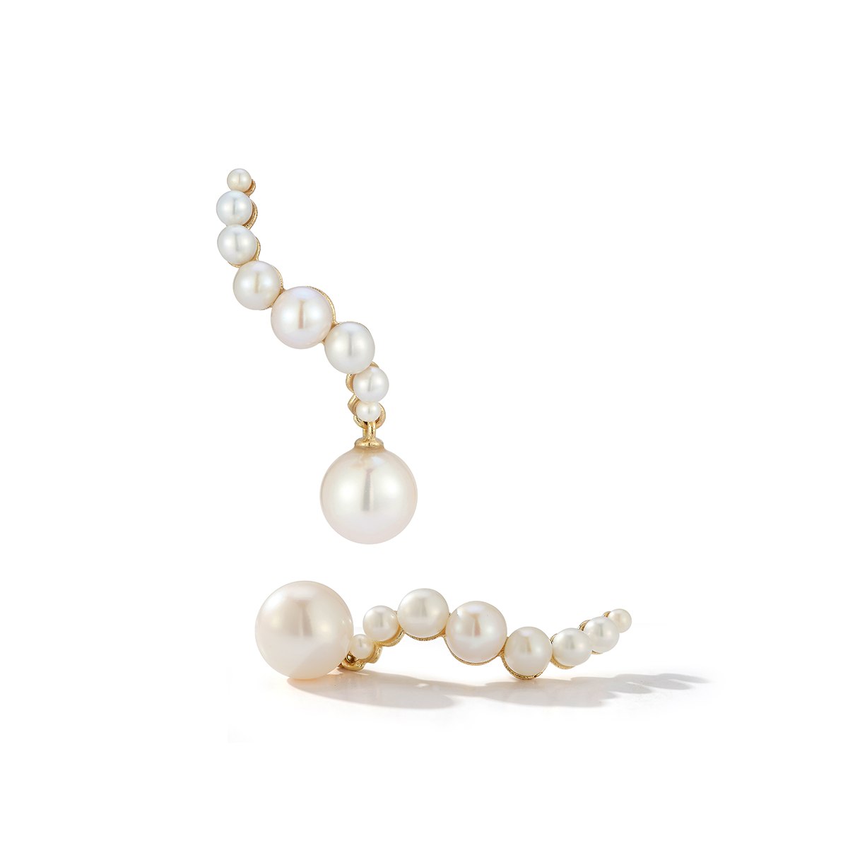 14kt Pearl Curve Drop Earrings