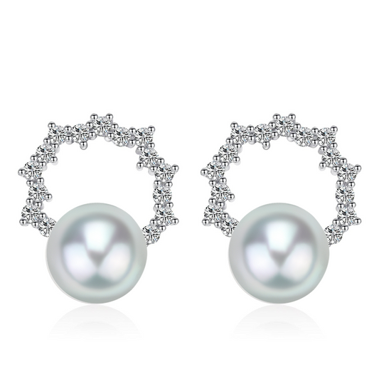 Akoya Pearl and Cubic Zirconia Halo Stud Earrings