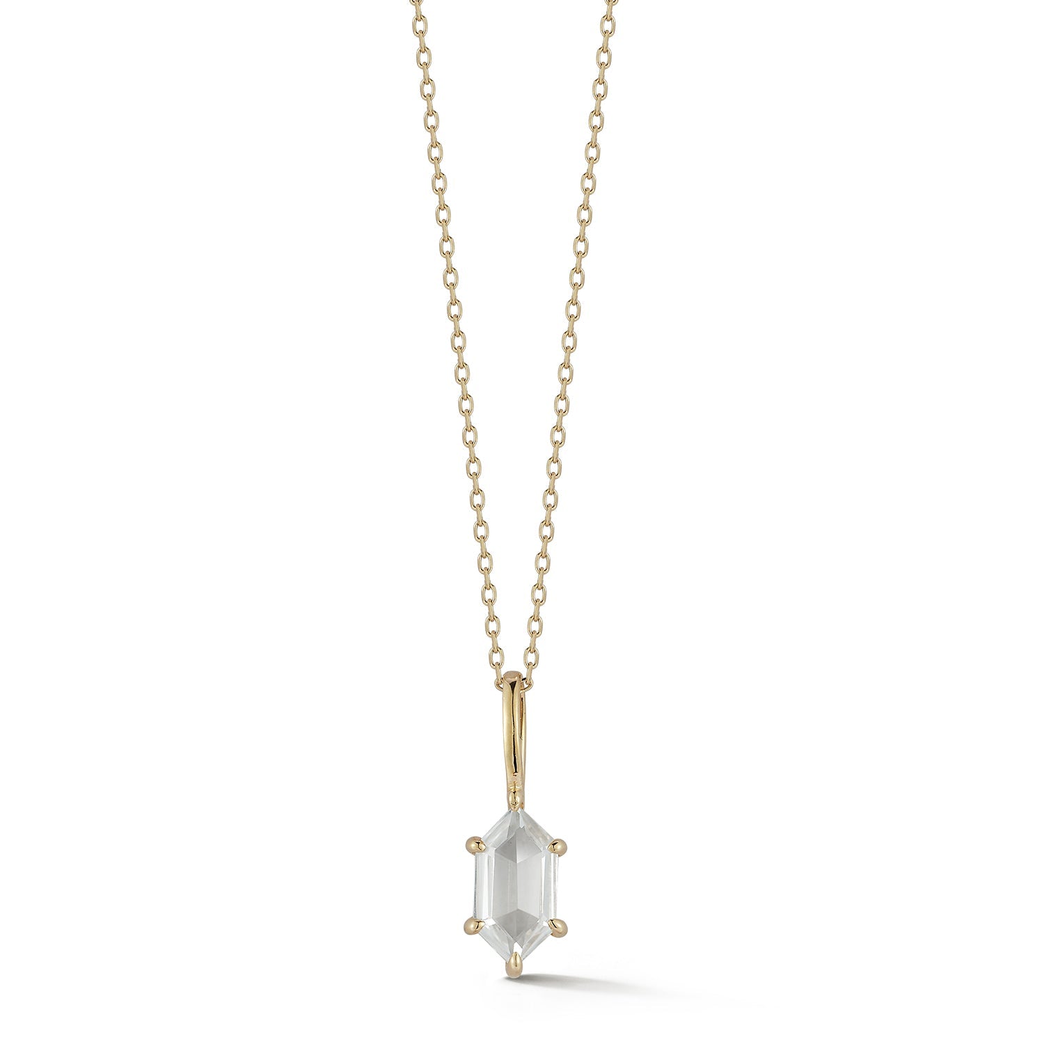 14kt White Topaz Hexagon Necklace