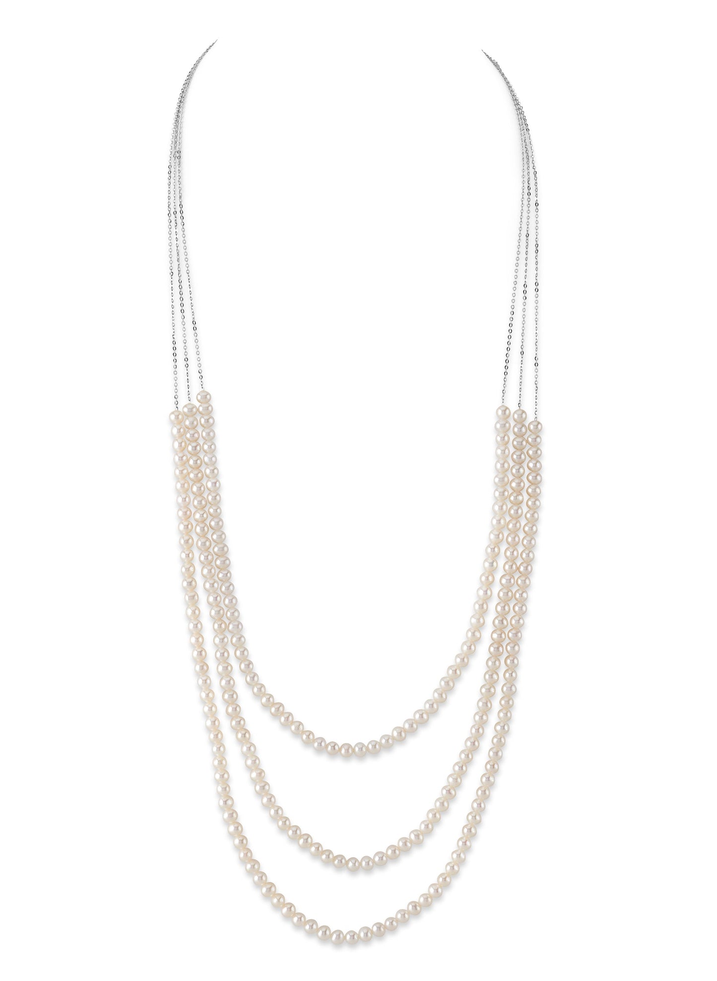 Triple Freshwater Pearl and Chain Necklace in 14K Gold