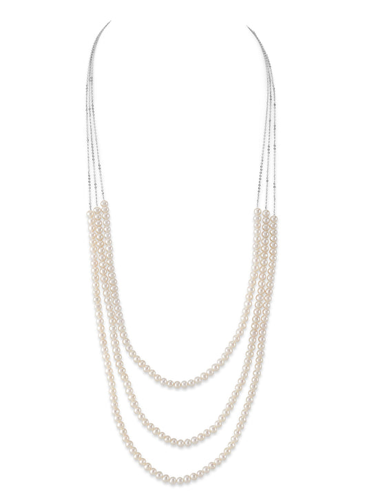 Triple Freshwater Pearl and Chain Necklace in 14K Gold