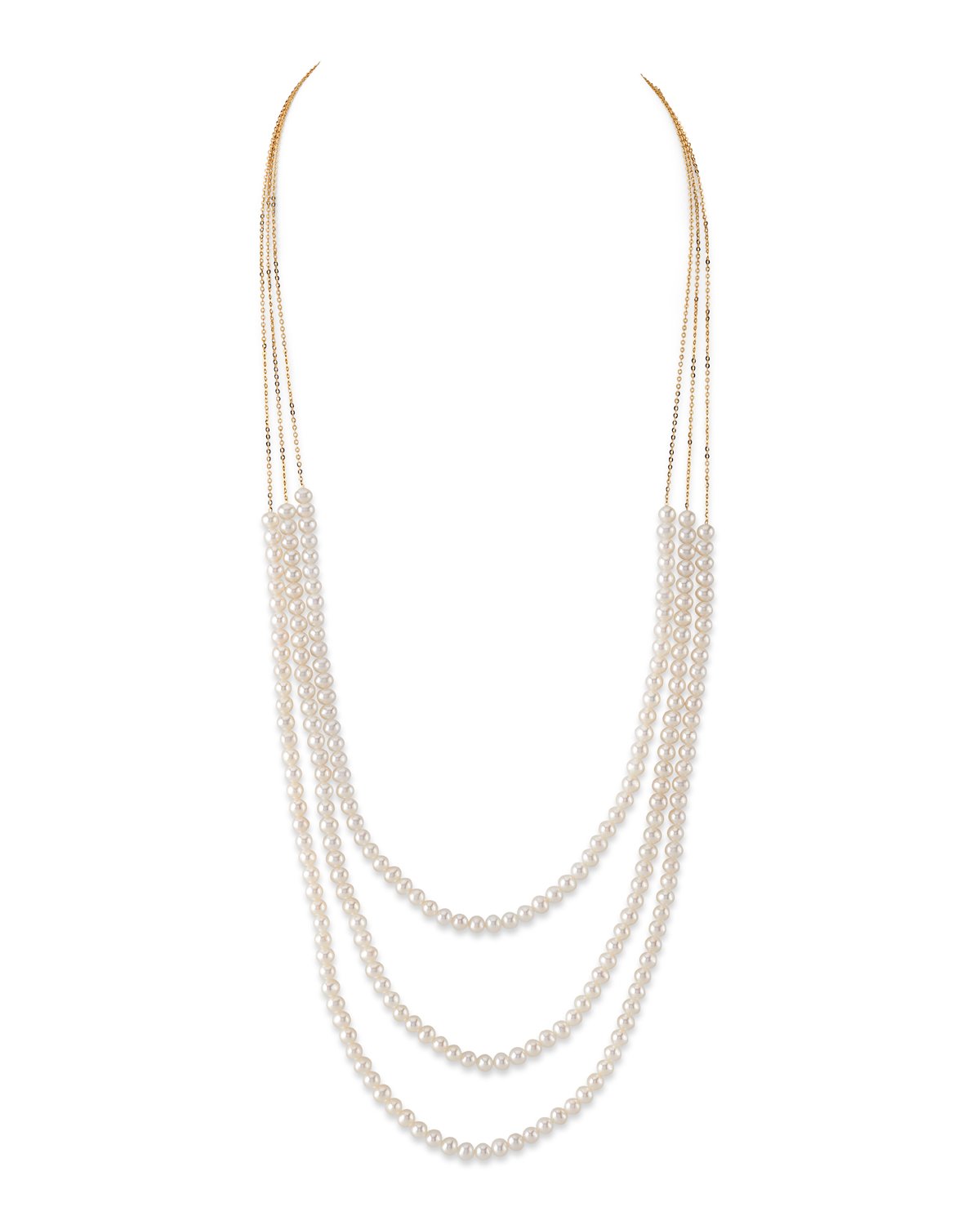 Triple Freshwater Pearl and Chain Necklace in 14K Gold