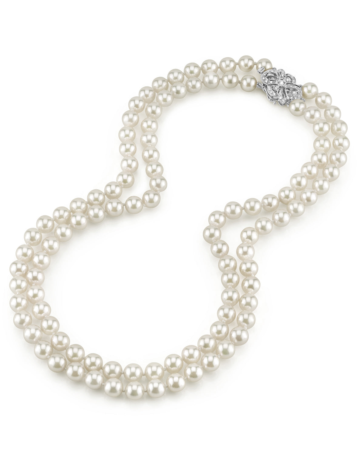 White Pearl Double Strand Necklace in Japanese Style