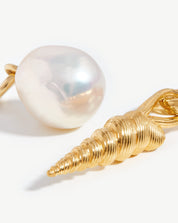 Baroque Pearl & Spiral Shell Hoop Earrings | 18k Gold Vermeil/Pearl