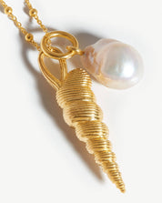 Baroque Pearl & Spiral Shell Pendant Necklace | 18k Gold Plated/Pearl