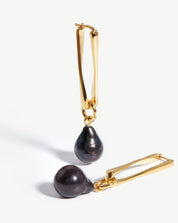 Baroque Pearl Twisted Drop Earrings | 18k Gold Plated/Grey Pearl