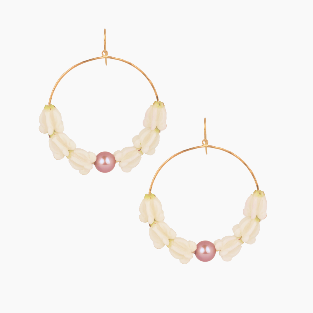 White Crown Pink Pearl Hoop Earring