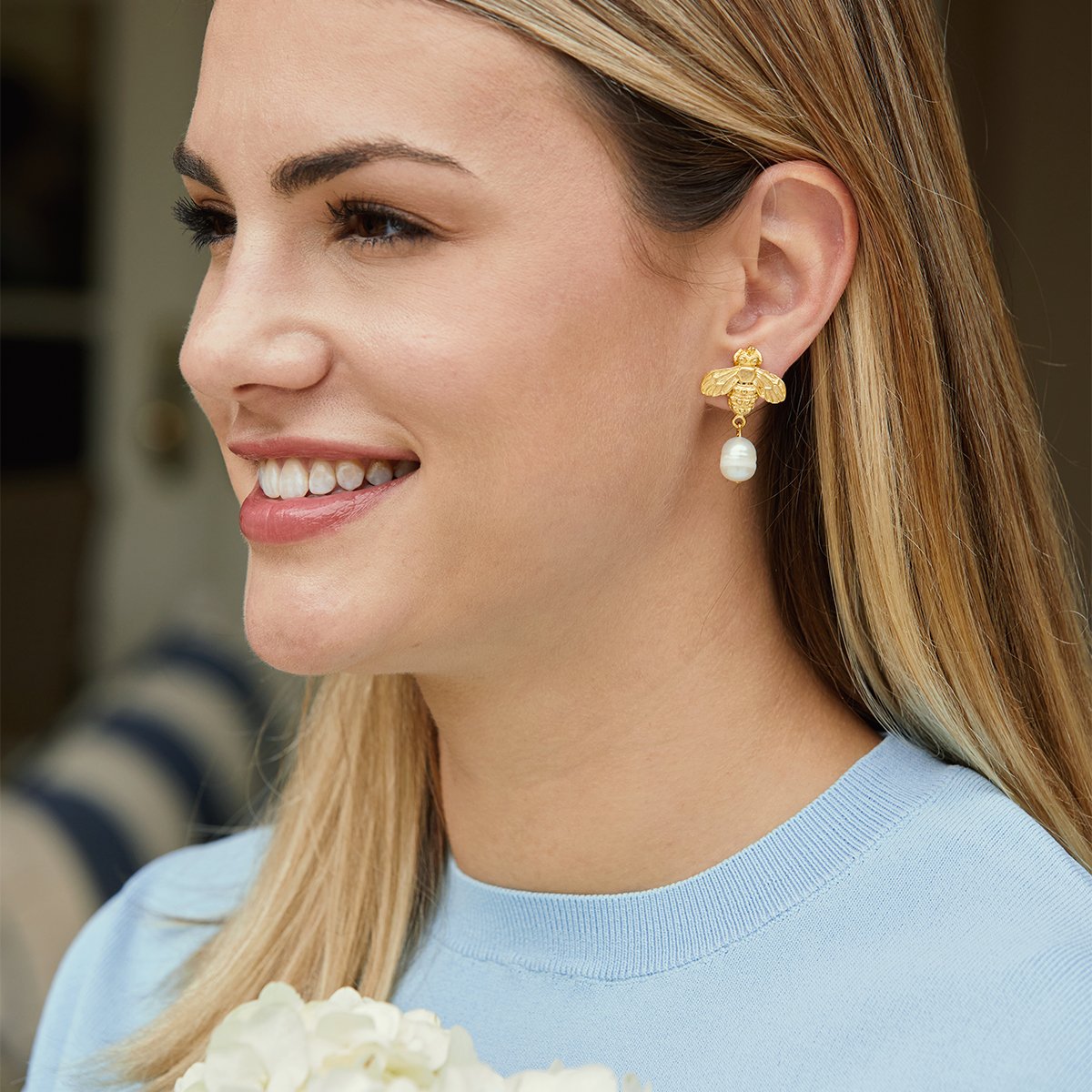 Bee + Pearl Drop Earrings