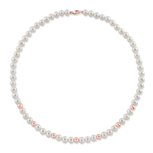 White Freshwater and Rose Gold Pearl Necklace