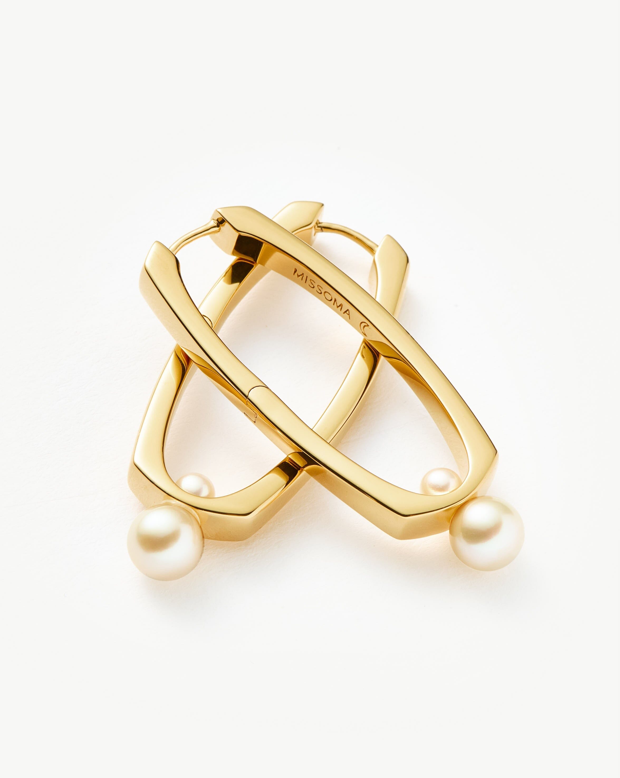 Button Pearl Ovate Hoop Earrings | 18k Gold Plated/Pearl