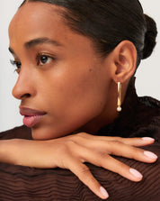 Button Pearl Ovate Hoop Earrings | 18k Gold Plated/Pearl