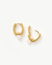 Button Pearl Square Small Hoop Earrings | 18k Gold Plated/Pearl