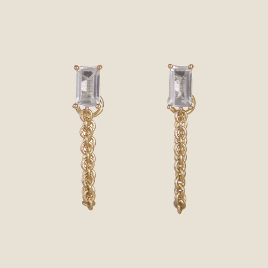 Baguette Chain Drop Stud Earrings