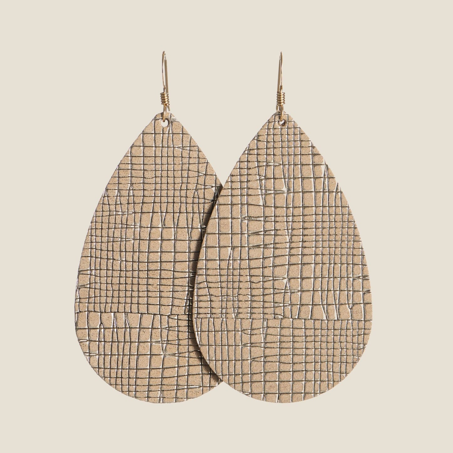 Cream Teardrop Earrings with Trellis Design