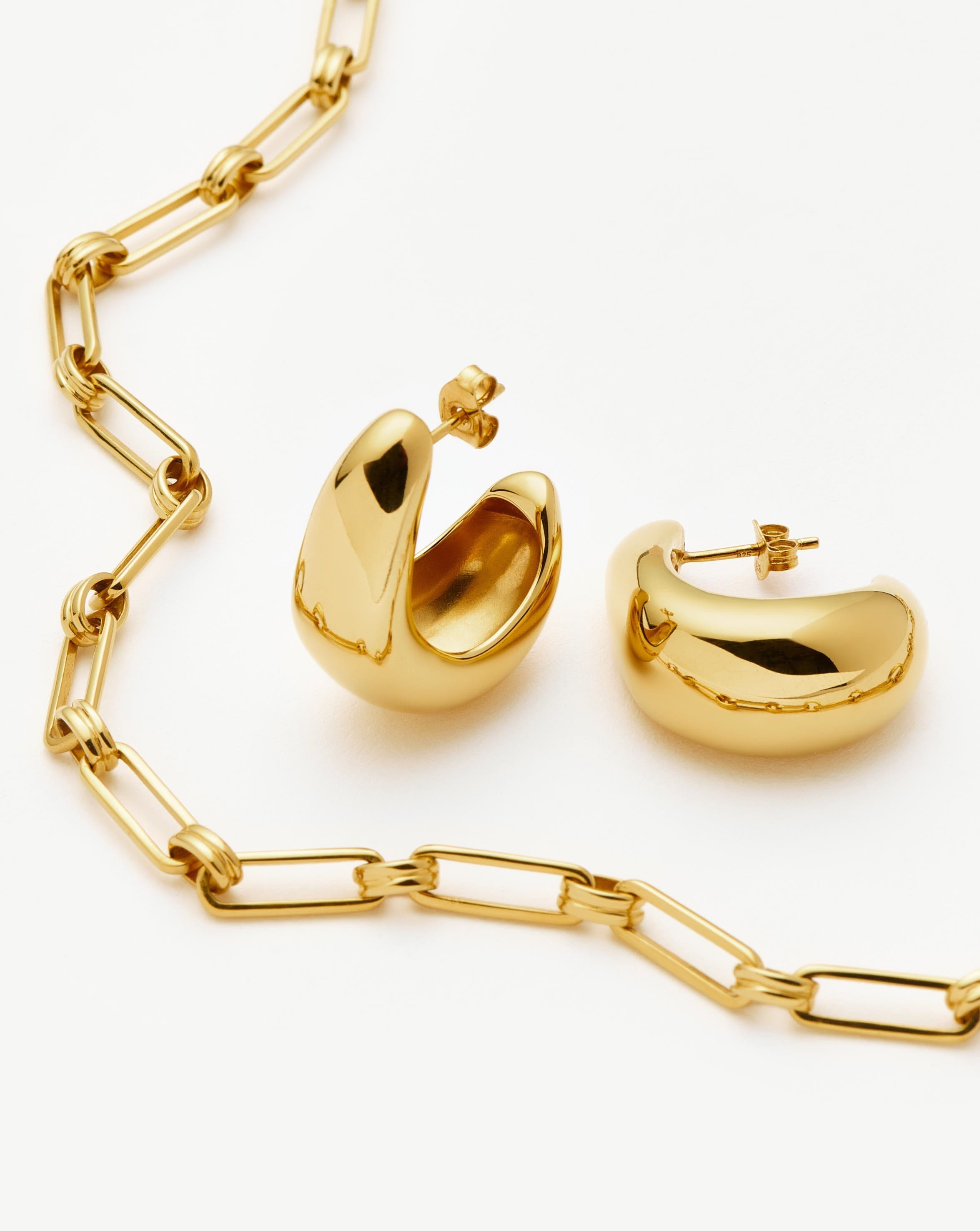 Dome Hoop Earrings & Chain Necklace Set | 18k Gold Plated