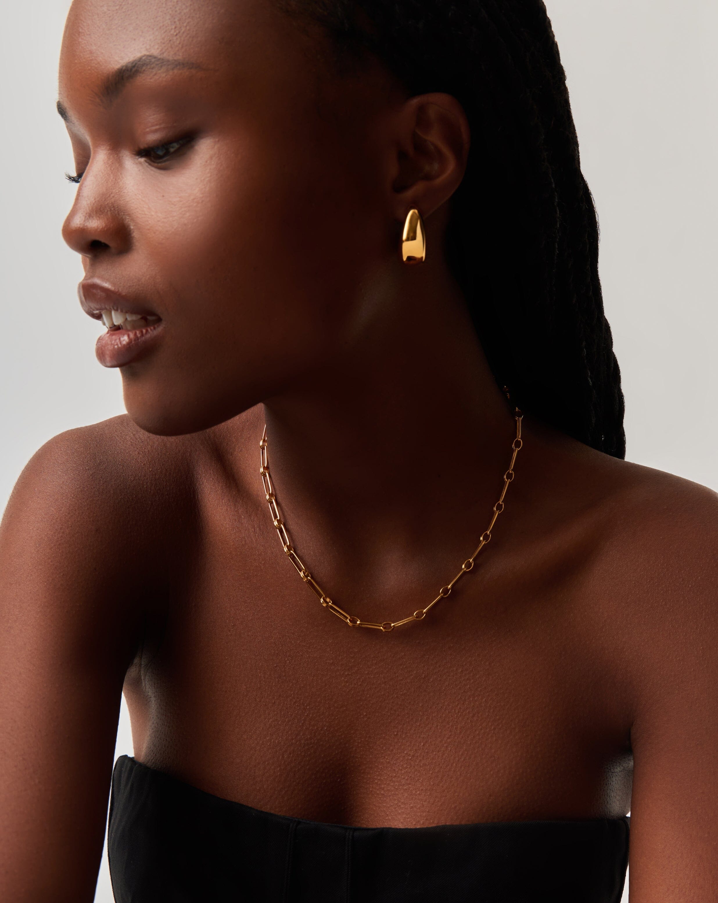 Dome Hoop Earrings & Chain Necklace Set | 18k Gold Plated