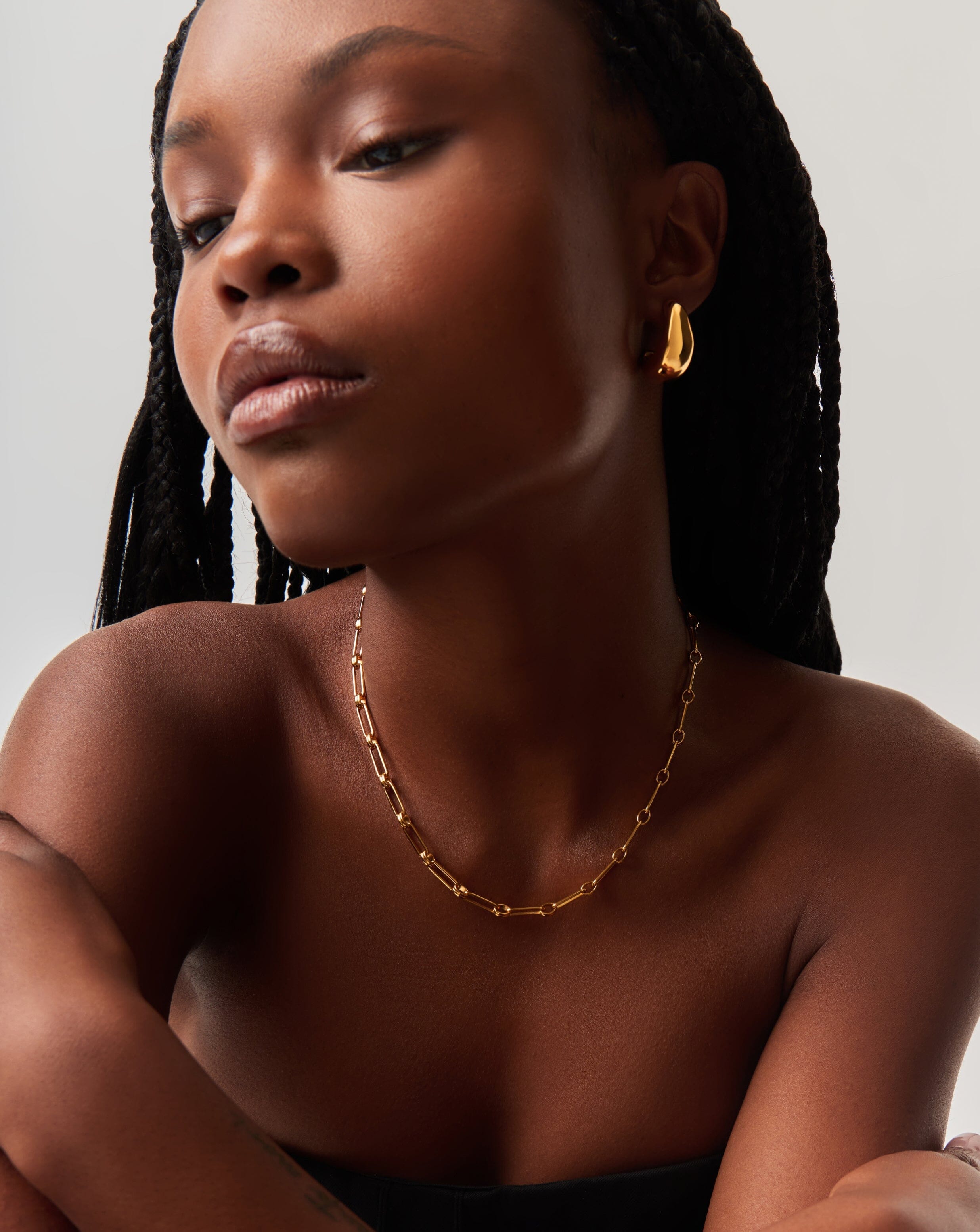 Dome Hoop Earrings & Chain Necklace Set | 18k Gold Plated