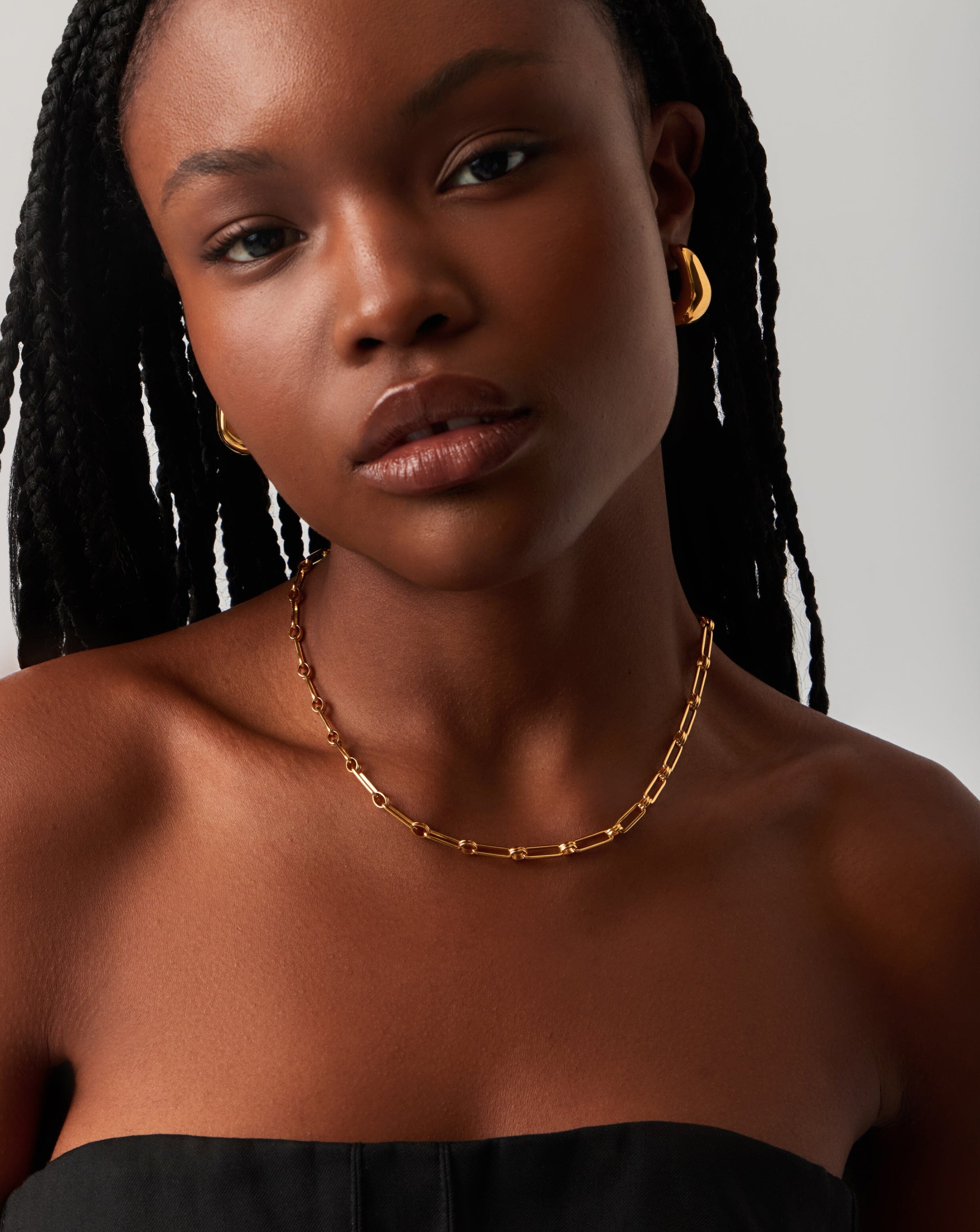 Dome Hoop Earrings & Chain Necklace Set | 18k Gold Plated