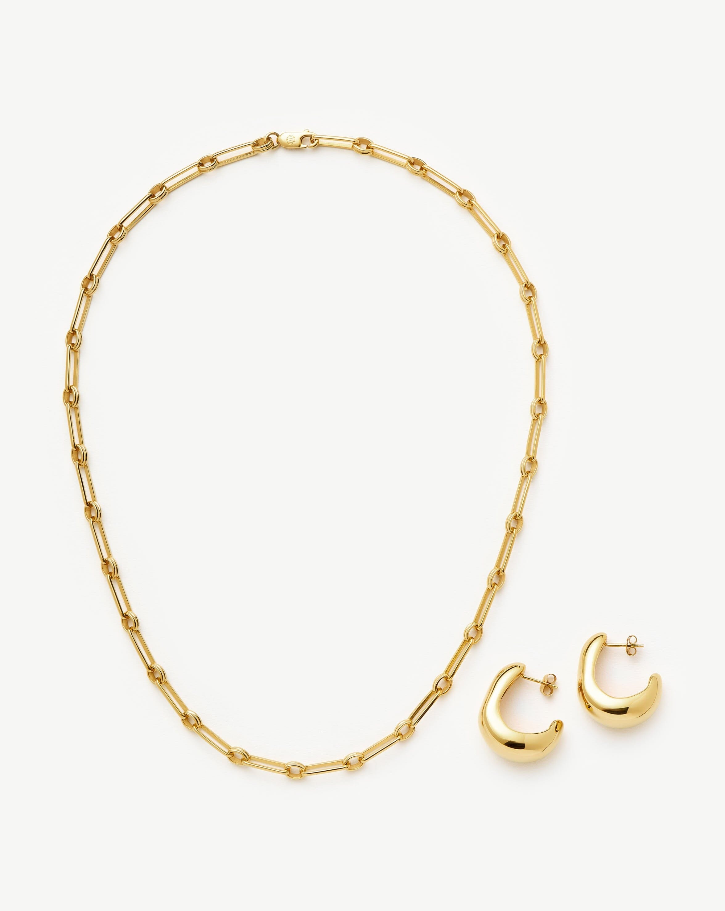 Dome Hoop Earrings & Chain Necklace Set | 18k Gold Plated