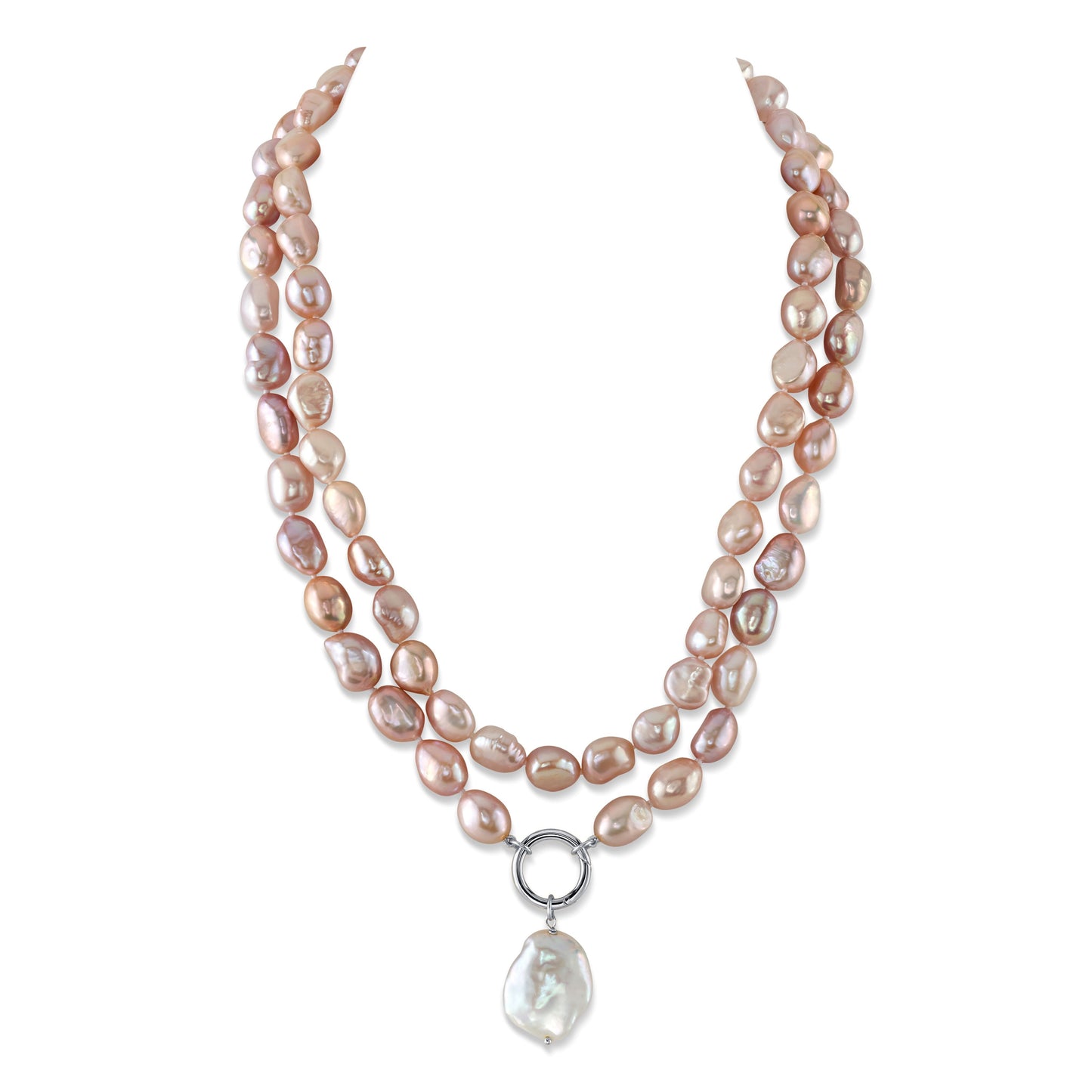 Pink Freshwater Pearl Double Strand Necklace 9.5 to 10.5mm