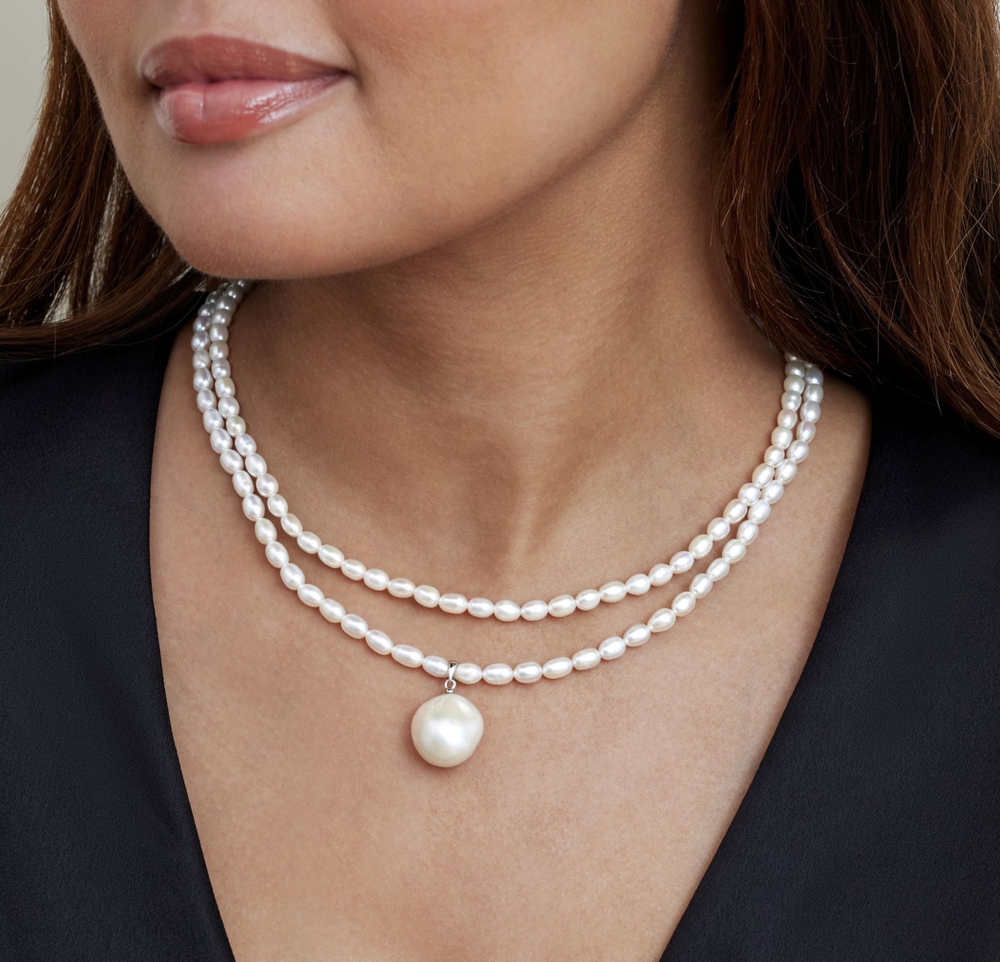 Double Strand White Freshwater Pearl Necklace 4.5-5.0mm