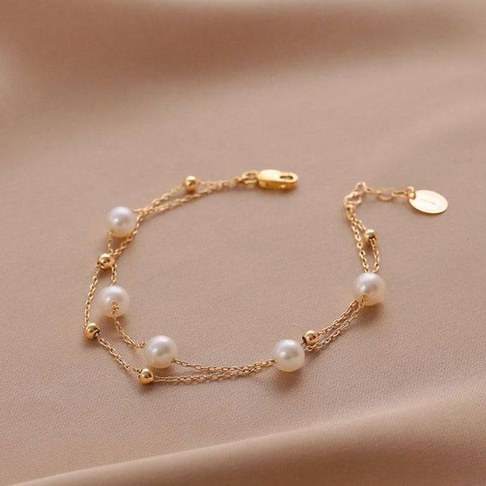 Layered Freshwater Pearl Bracelet 14K Yellow Gold