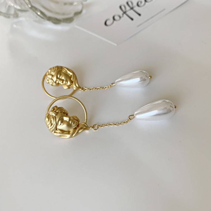 Face Coin Pearl Drop Earrings