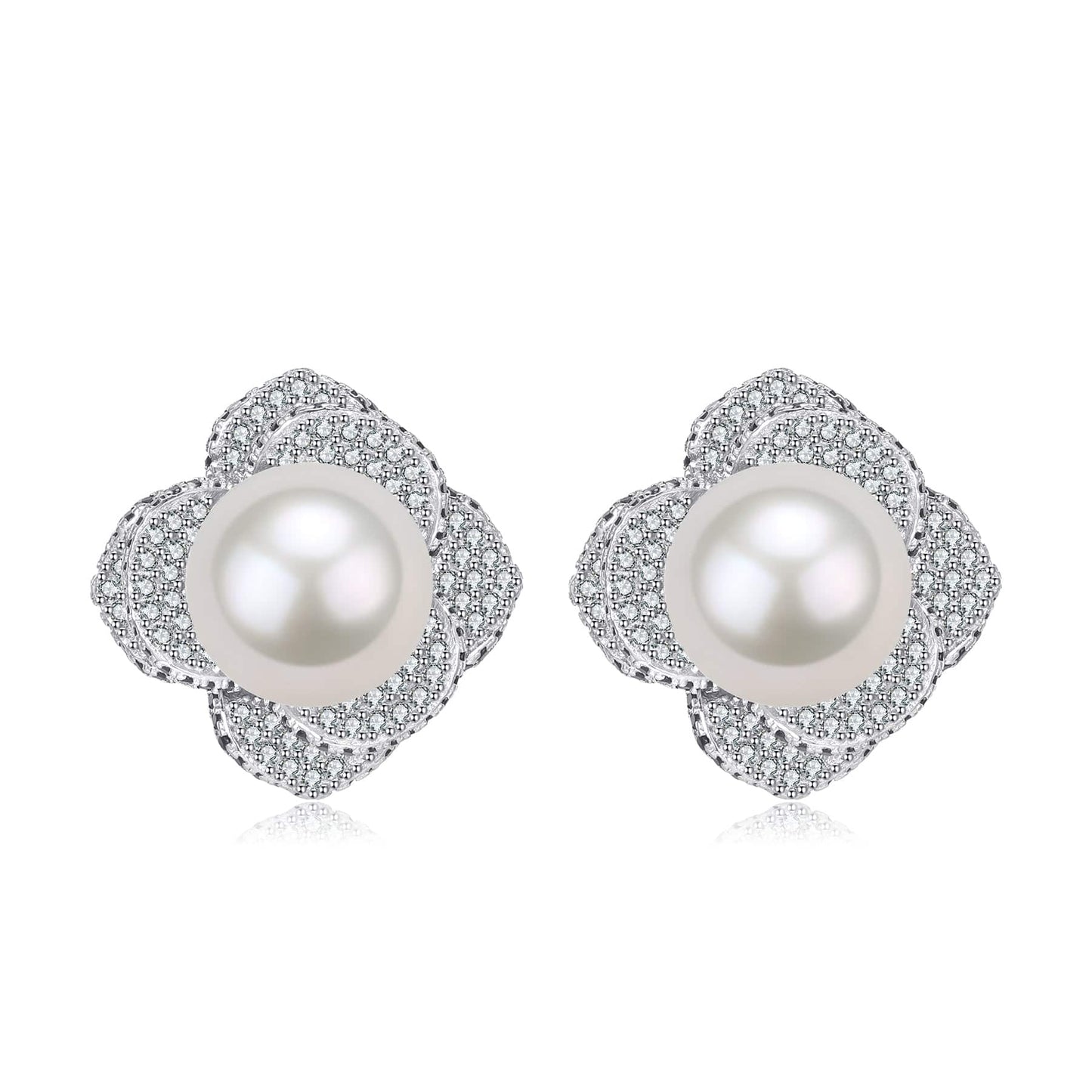 Floral Earrings with Freshwater Pearls and CZ