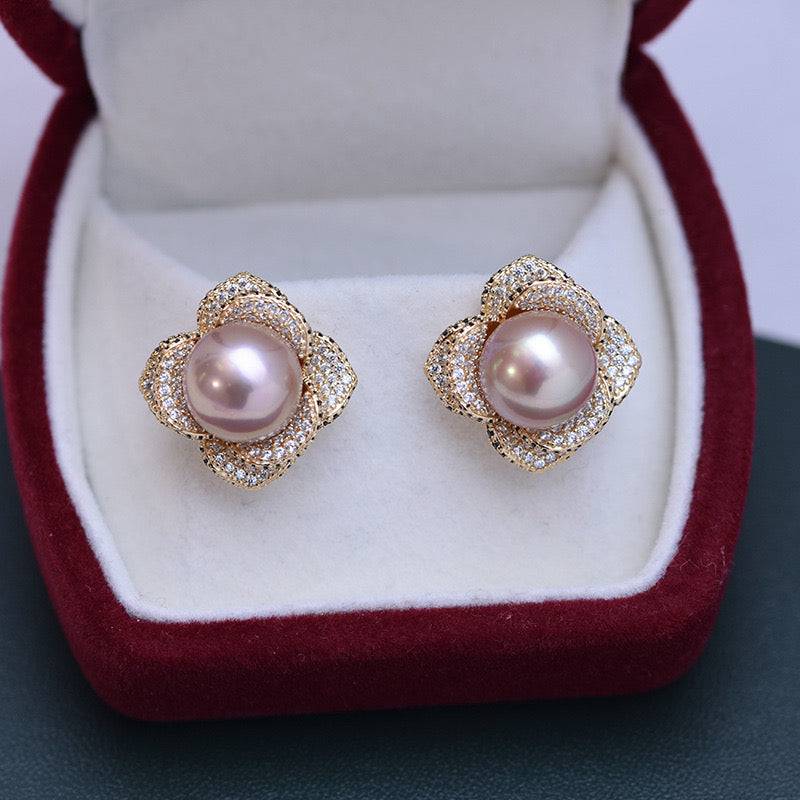 Floral Earrings with Freshwater Pearls and CZ